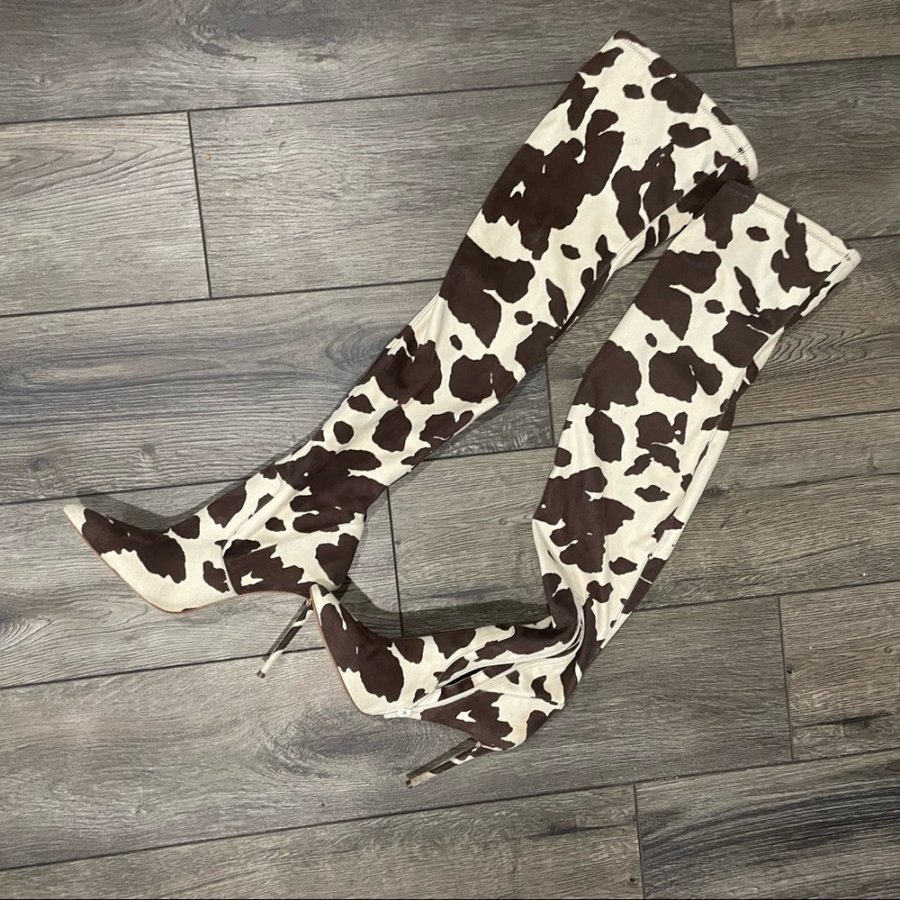 Steve Madden Cow Print Knee High Bootie